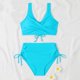 thumbnail image 5 of Trajes de baño Bouanq de cintura alta para mujer, monokini de dos piezas, traje de baño con cuello en V y espalda descubierta, conjunto de bikini fruncido con cobertura total., 5 of 6