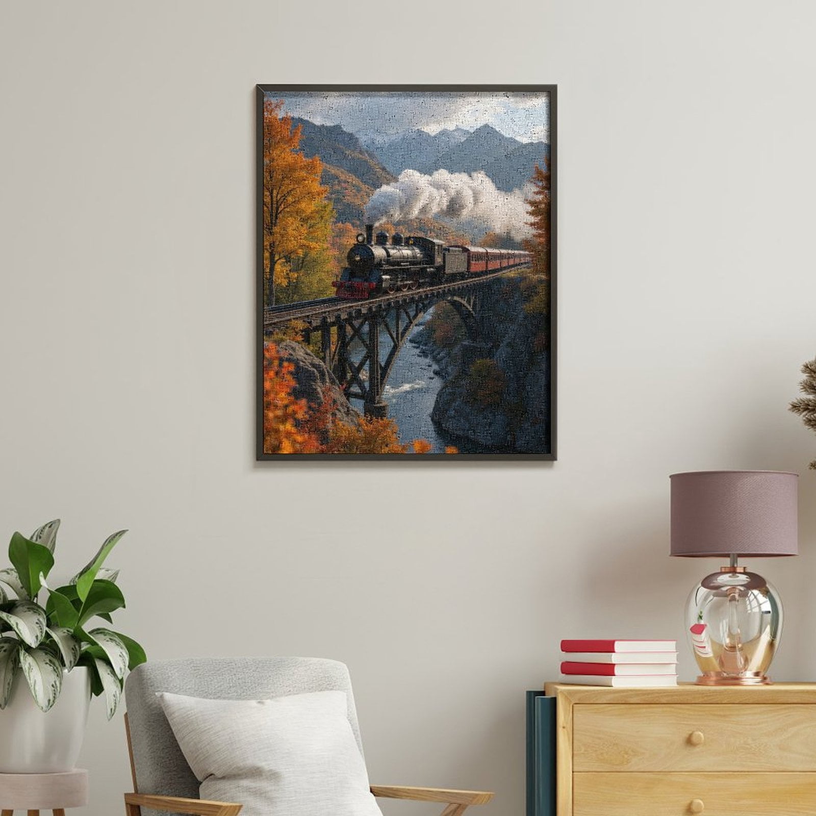 Paint by Numbers Kit for Adults, Steam Train Autumn Bridge Landscape Paint by Numbers, Easy Paint by Numbers Kit for Adults Beginner, DIY Adult Paint by Number Kits on Canvas, Home Decor
