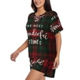 thumbnail image 2 of Wukai Wonderful Time Christmas Women's Pajama Set,Short-Sleeve Top and Shorts with Elastic Waistband and Pockets for Loungewear, Yoga, and Casual Wear-Large, 2 of 8