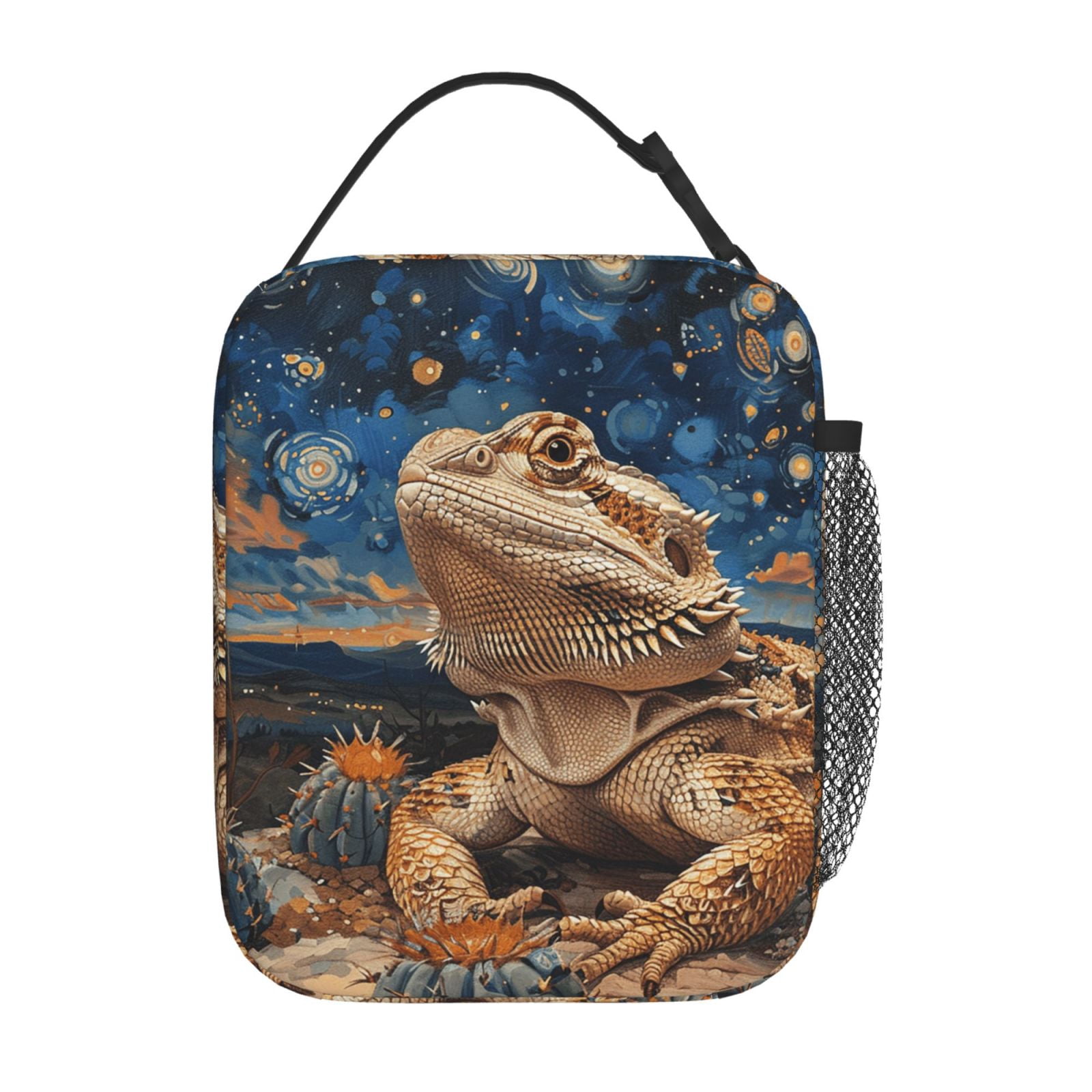 Bearded Dragon Lizards Retro Starry Lunch Box Bag Insulated Lunchbox Reusable Tote Thermal Cooler Portable for Women Men