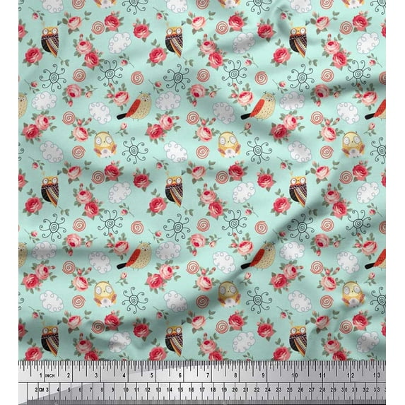 Soimoi Cotton Duck Fabric Spiral,Owl & Rose Floral Fabric Prints by Yard 56 Inch Wide