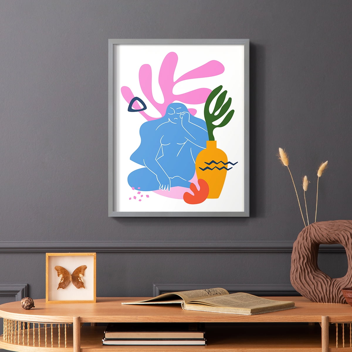 Matisse CDLII in Gray Solid Wood Framed Print No Nail Hanging