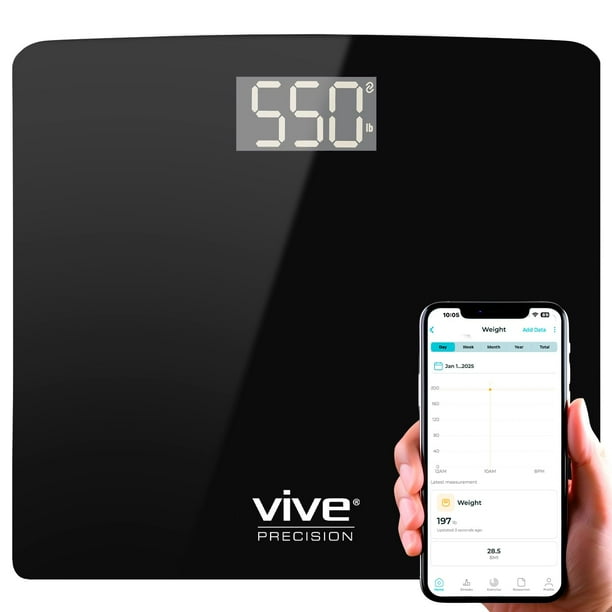 Báscula inteligente Vive (capacidad de 226 kg): báscula digital bariátrica resistente para IMC, tamaño extragrande, pantalla grande, dispositivo de baño para la salud, base extra ancha y conectividad