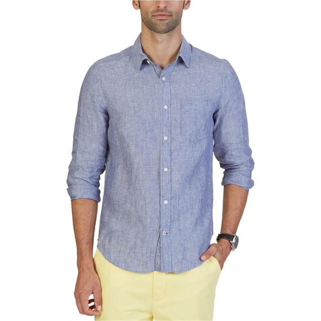 Nautica Chambray - Camisa con botones para hombre, color azul, grande
