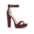 thumbnail image 1 of BLISSFUL STEP Chaussures pour Femmes en Faux Suède à Bride à la Cheville à Bout Ouvert à Talon Épais Haut Sandales à Plateforme Bourgogne 7, 1 of 7