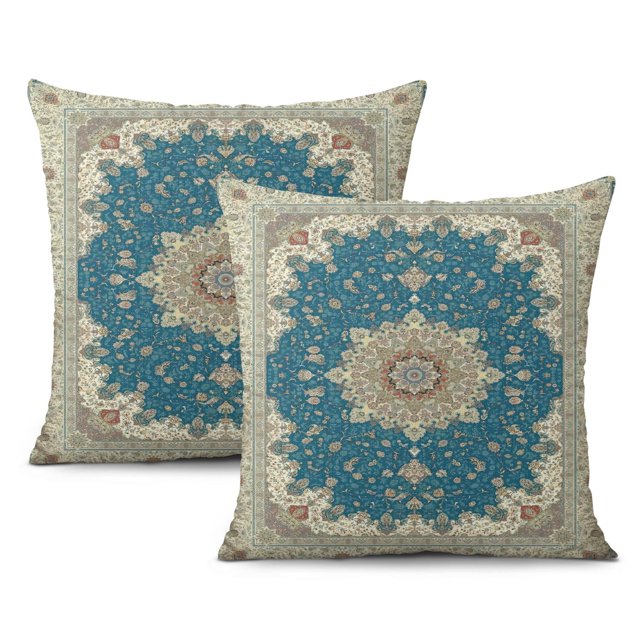 Set of 2 Boho Decor Retro Floral Mandala Compass Throw Pillows - Charming 20x20 Decorative Couch Covers.