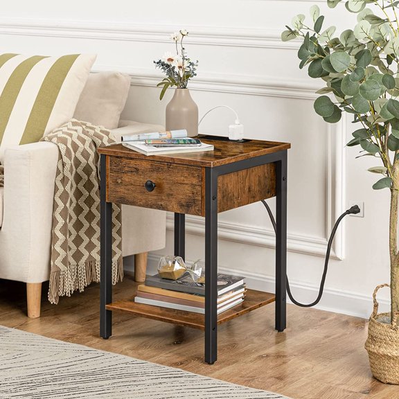 HOOBRO Nightstand End Table with USB Ports and Power Outlets Bedroom Living Room BF401BZ01