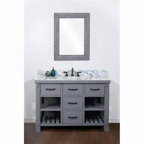 InFurniture WK8248-BG-CW TOP 48 in. Rustic Solid Fir Single Sink Vanity in Blue Grey Driftwood With Carrara White Marble Top-No Faucet