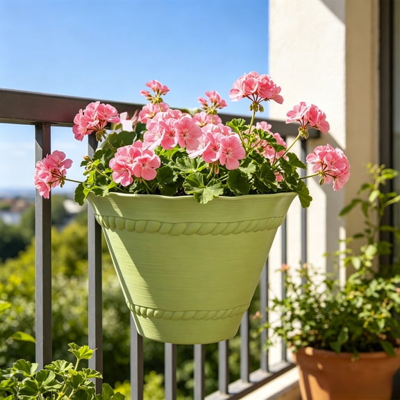 MMJ Semi Circular Hanging Flower Pot with Drainage Holes Indoor Outdoor Wall Planter for Plants 8.1x7.9x6.7in