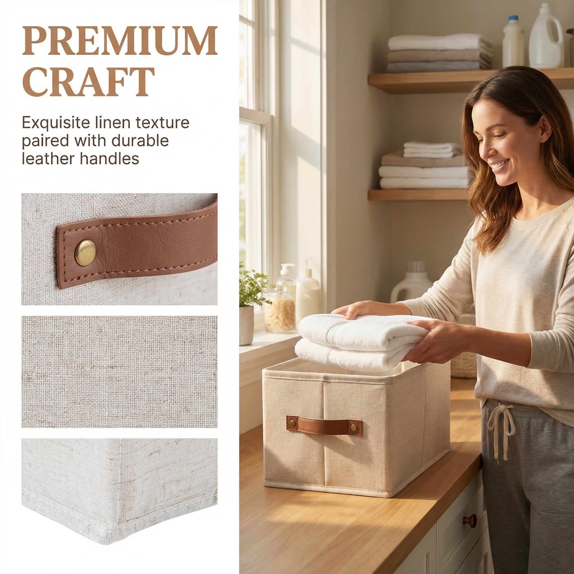 Unique Bargains 1pc Fabric Storage Bin with Handles Beige 12.2*5.9*5.9in