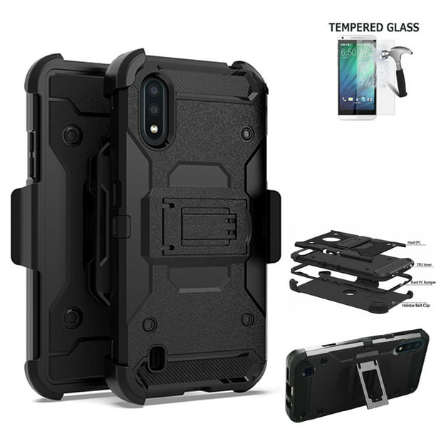 Wireless Accessories Phone Case For At T Prepaid Samsung Galaxy A01 Tempered Glass Robust Holster Belt Clip With Cover Stand Black, Does Samsung Ao1 Have Screen Mirroring