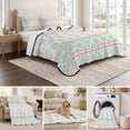 thumbnail image 6 of Quilts Full Size Bedding Set, Light Green Boho Striped Lightweight Quilted Comforter, Southwestern Ethnic Tribe Vintage Soft Reversible Bedspread Coverlet with Pillow Covers for All Season, 78" x 90", 6 of 9