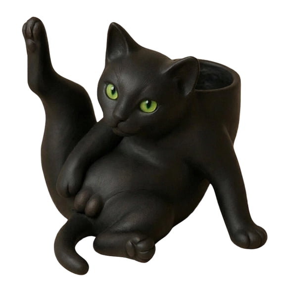 Black Cat Decor Small Planter Pot 5 Inch Ceramic Plant Pot Unique Black Home Decor for Indoor Succulent and Small Plant Whimsical Home Accent for Shelf Desk and Office, 1 Pack