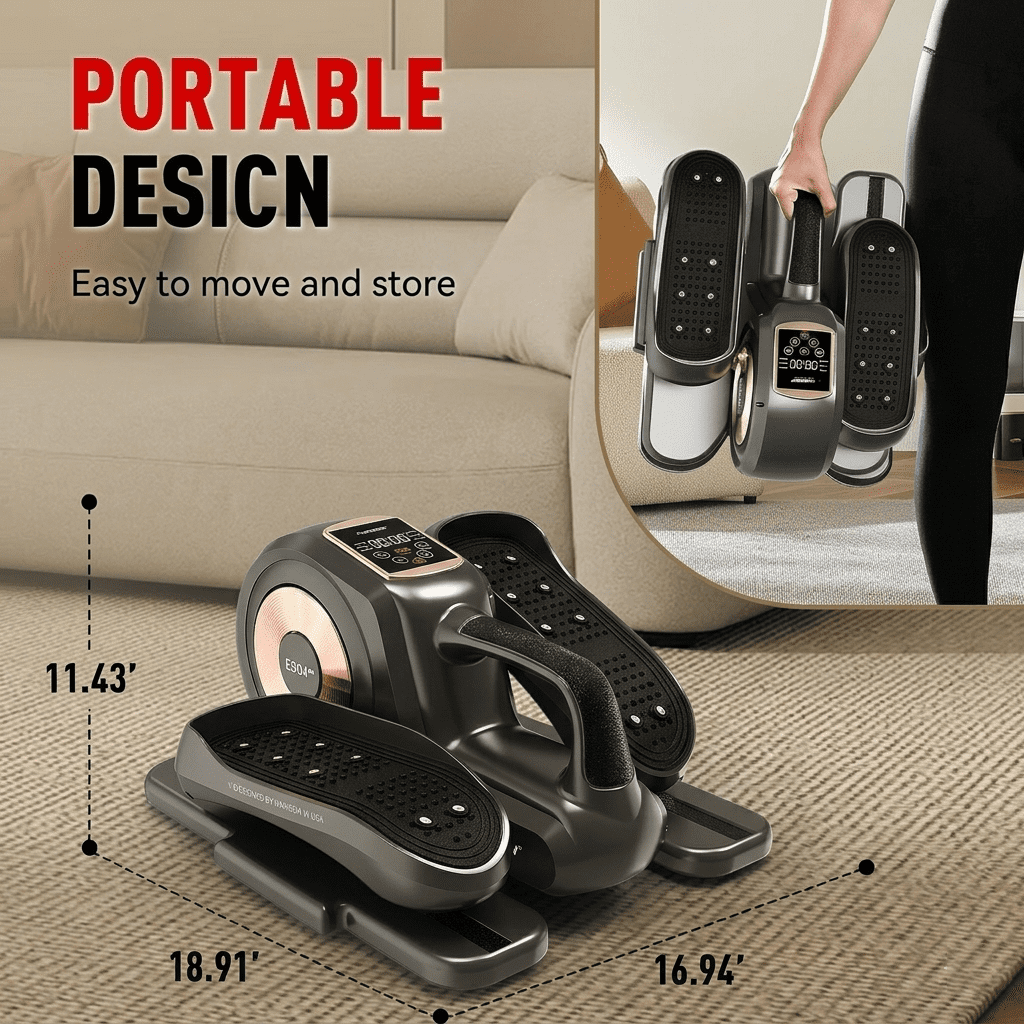 HARISON Under Desk Elliptical Machine with LCD Display, Elliptical Machines for Home Use with 12-Level Adjustable Speed and Resistance Bands