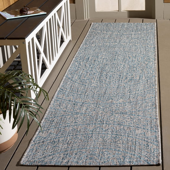 SAFAVIEH Courtyard Josiah Floral Medallion Indoor/Outdoor Runner Rug, Light Grey/Aqua, 2'3" x 5'