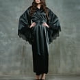 thumbnail image 2 of Lindreshi Lingerie Sets for Women Women Lace Satin Kimono Long Robe Bathrobe Lingerie Sleepwear Belt Pajamas, 2 of 8