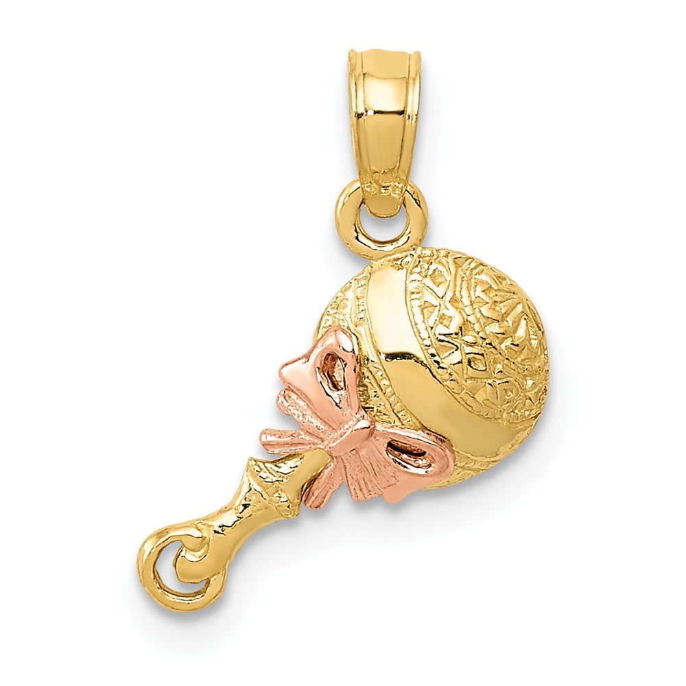 14k Two-tone Gold Baby Rattle Pendant - Walmart.com