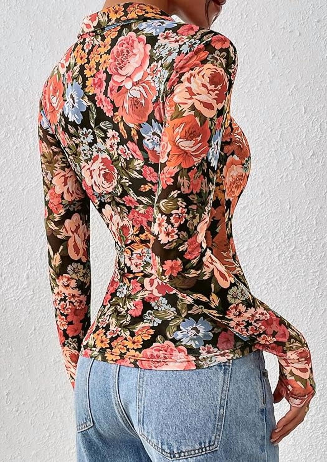Prettygarden Women's Floral Button-Down Ruched Blouse photo 7