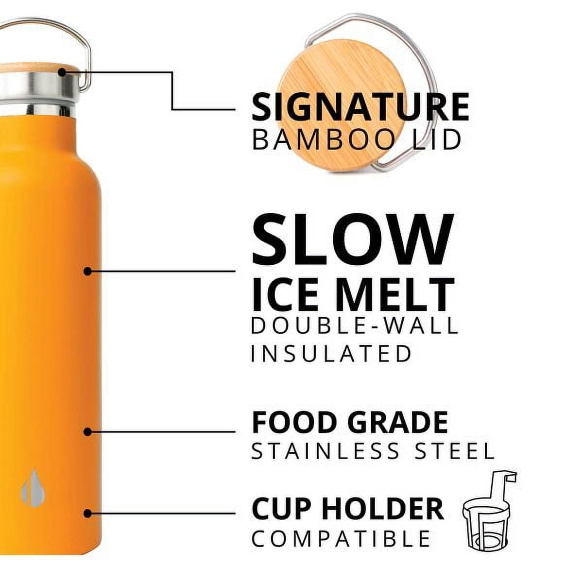 Elemental Classic Insulated Water Bottle, Leak Proof Thermos Water Bottle with Bamboo Lid and Metal Ring, Reusable Insulated Stainless Steel Water Bottle, 25oz Citrus