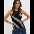 thumbnail image 4 of Camisetas Sin Mangas con Cuello Halter para Mujer, de Verano, A Rayas, de Punto Acanalado Elástico, Camisetas Ajustadas Negro S, 4 of 8