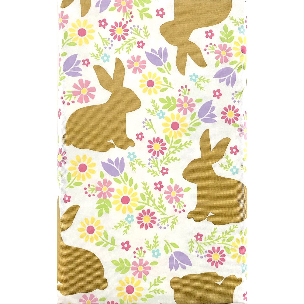Easter Bunny Vinyl Tablecloth, Spring Country Gold Silhouette