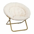 thumbnail image 2 of Emma + Oliver 38" Oversize Portable Faux Fur Folding Saucer Moon Chair for Dorm and Bedroom, Ivory Sherpa/Soft Gold Frame, 2 of 14
