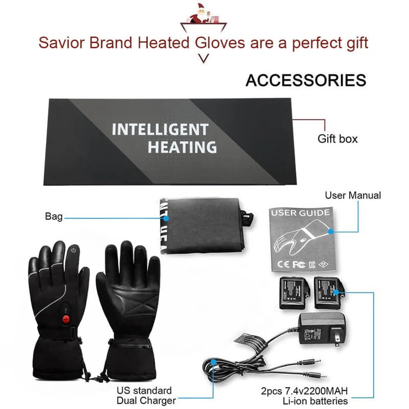 SAVIOR Heated Gloves for Men Rechargeable Waterproof Winter,Machine Washable Electric Heating Ski Glove for Hiking Motorcycling Camping Fishing Cold Weather Hand Warmers