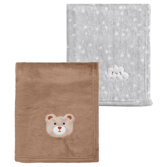 CREVENT 2-Pack Cute Brown Bear and Grey Cloud Baby Blankets,30''x40''