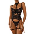 thumbnail image 2 of JMKQLZ Ladies' Solid Color Hollow Out Perspective Split Lace Lingerie, 2 of 5