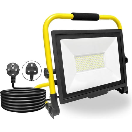 

100W Projecteur De Chantier Led Avec Prise 3000Lm Lampe D Extérieur Pliable Portable Projecteur Led Rotation À 360° Pour Travaux D Atelier Garage Terrasse Jardin Etanche Ip66 6000K Blanc