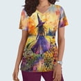 thumbnail image 1 of Puntoco Blusa de trabajo con bolsillo y manga corta con estampado de Halloween y cuello en V para mujer, 1 of 5