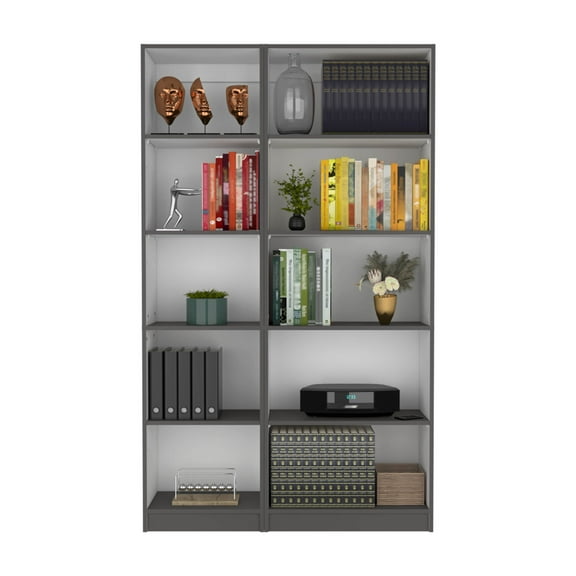 Xukmct 42" Wide 10 Shelves Wood Bookcase Bookshelf Book Storage Rack for Living Room, Office, Bedroom, Gray   White