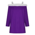 thumbnail image 4 of qelini 3/4 Sleeve Shirts for Women Christmas Furry Off Shoulder Neck Pullover Solid Tops Dressy Holiday Blouses, 4 of 5