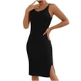 thumbnail image 2 of Xaqiouau Womens Solid Sleeveless Ribbed Knit Bodycon Midi Dress Scoop Neck Side Slit Fitted Stretchy Casual Work Party Club Evening Wear, 2 of 7