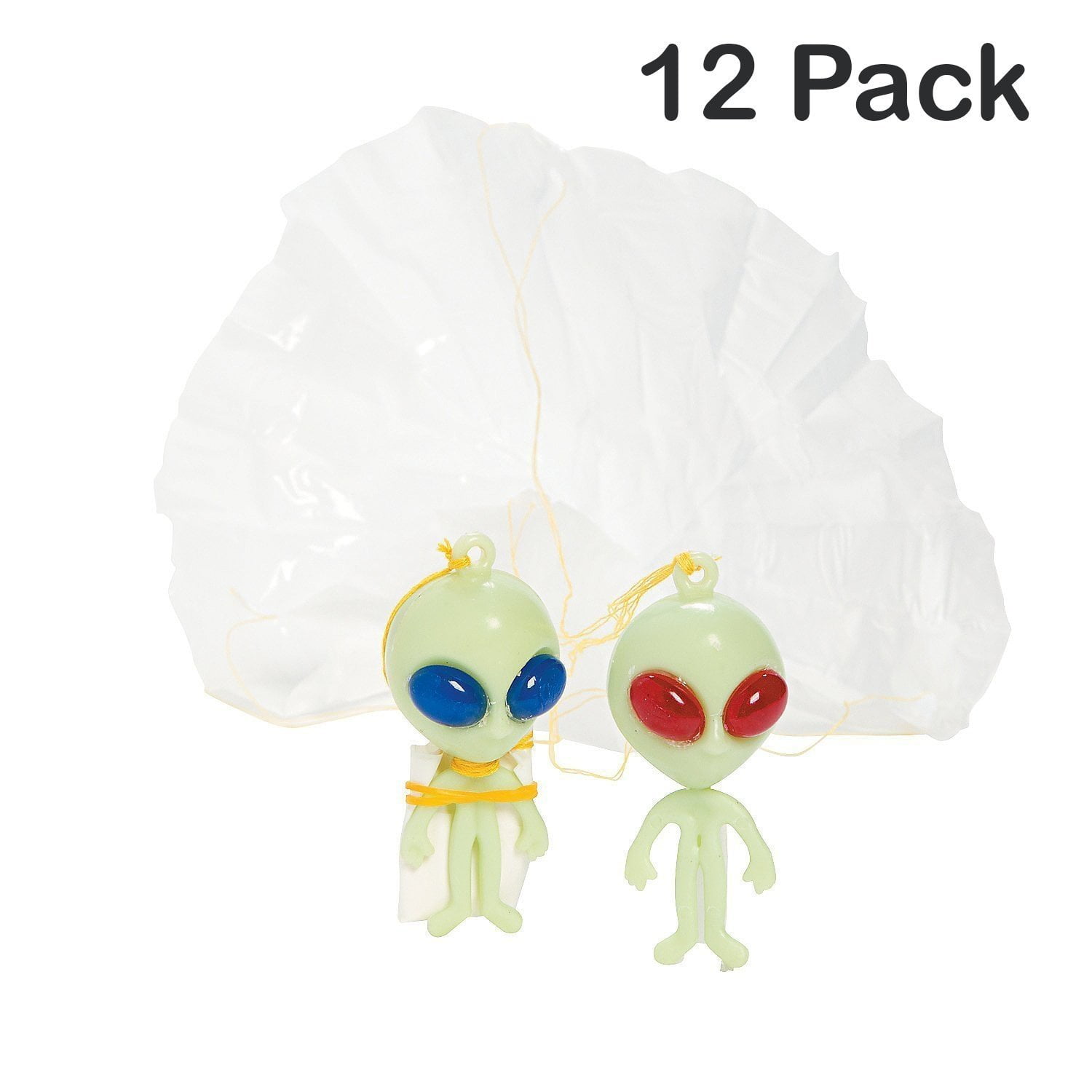 Pack Of 12 Alien Paratroopers Plastic 2.5 Inches 2 Colors Eyes, Red And