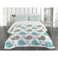 thumbnail image 3 of Ambesonne Whale Quilted Bedspread Set 3 Pcs, Smiling Fish in Ocean, King Size, Tan Turquoise White, 3 of 5