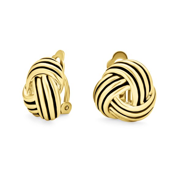Bling Jewelry Womens Rope Cable Twist Love Knot Button Clip On Earrings Black Gold Plated Non-Pierced Ears