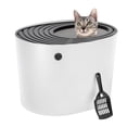 thumbnail image 1 of Bandeja de Arena para Gatos IRIS USA Blanco Negro Entrada Superior con Pala y Diseño Curvo, 1 of 7