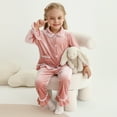 thumbnail image 4 of GYRATEDREAM 0-5 Years Toddler Baby Girl Two Piece Pajamas Set Long Sleeve Ruffle Button Down Satin Pajamas Top Pants Sleepwear Clothes, 4 of 9
