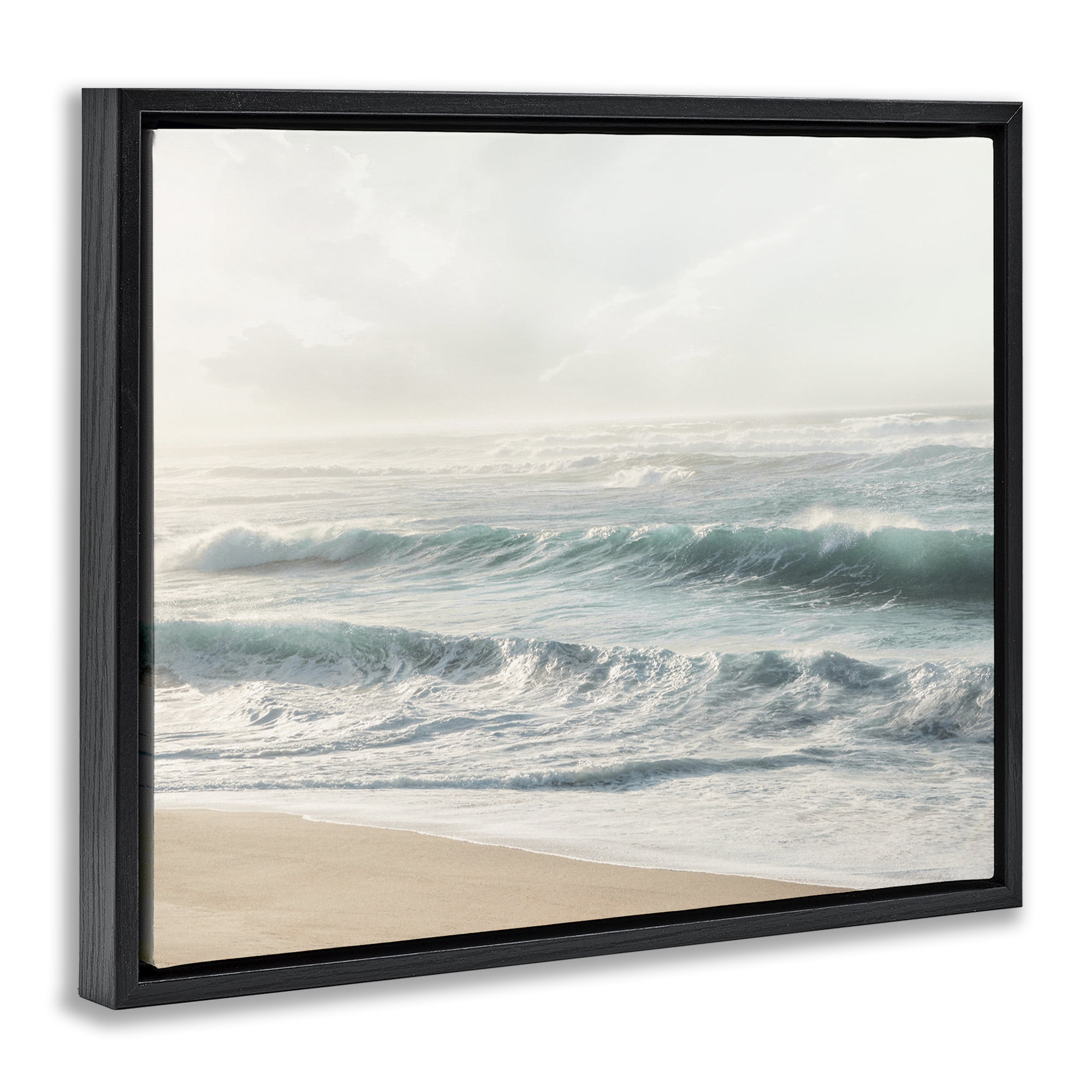Stupell Industries Distant Beach View Landscape Photography Black Floater Framed Canvas Art Print Wall Art, 31 x 25