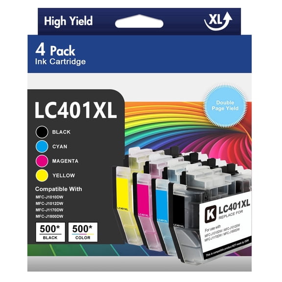 LC401 LC401XL Ink Compatible for Brother LC401 Ink Cartridge LC401 Brother Ink Cartridge LC401 MFC-J1010DW 4 PACK