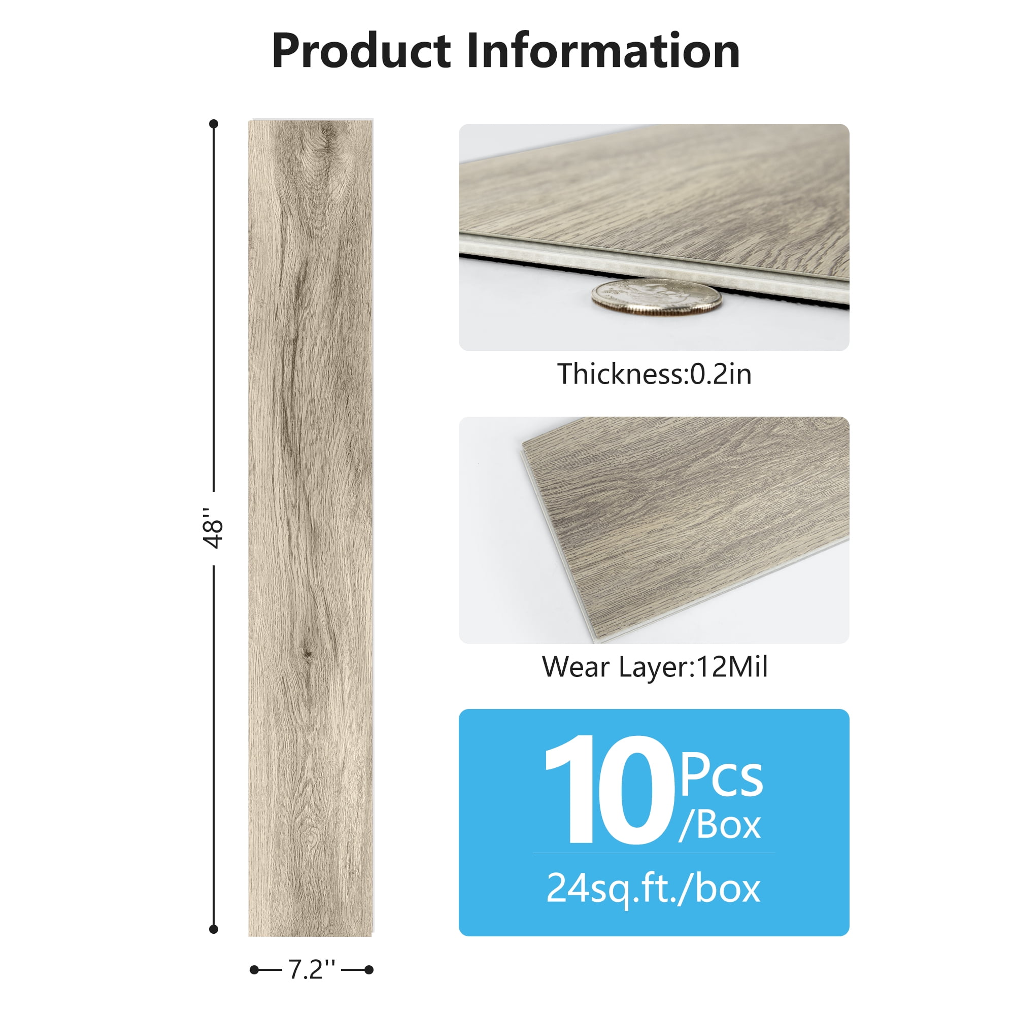 Art3d 48''x7.2'' 10Pcs Interlocking Luxury Vinyl Flooring Tile
