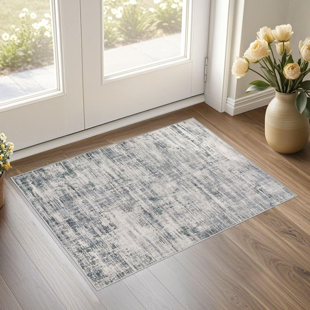 UERMEI 2x3 Entryway Area Rugs: Washable Neutral Abstract Small Rug Door Mat Non-Slip Soft Low Pile Indoor Carpe for Entrance Kitchen Front Door Bathroom Entry Kids Room - Gray