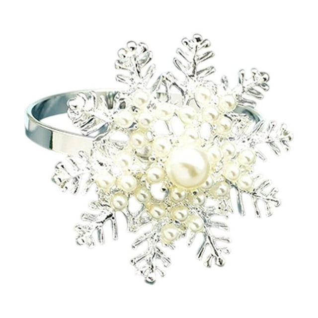 Christmas Napkin Rings Gold And Silvery Pearl Hollow Snowflake Design Metal Table Decor For Holiday Dinner Party Wedding