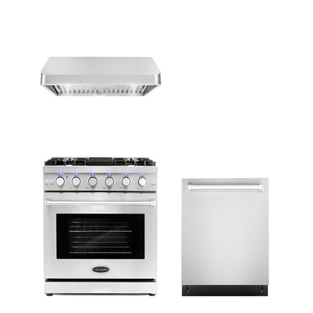 Cosmo 3 Piece Kitchen Appliance Packages with 30  Freestanding Gas Range Kitchen Stove 30  Under Cabinet Range Hood & 24  Built-in Fully Integrated Dishwasher Kitchen Appliance Bundles