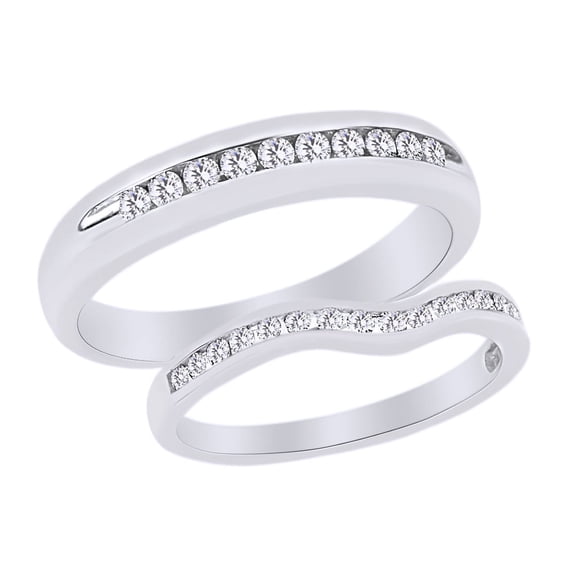 Round Cut White Natural Diamond His and Hers Wedding Band Ring Set in 14K White Gold (0.5 Cttw)