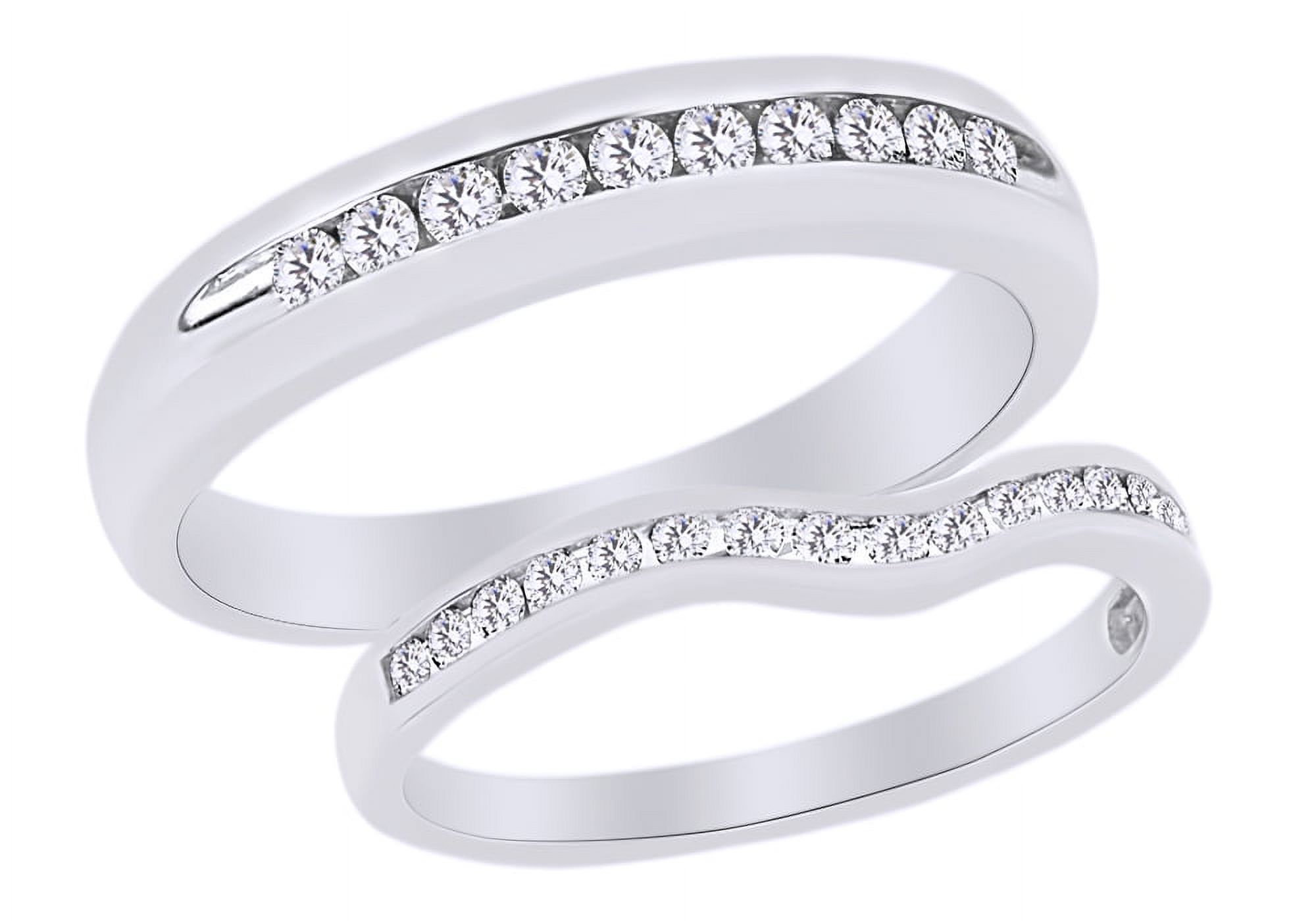 AFFY Round Cut White Natural Diamond His and Hers Wedding Band Ring Set in 14K White Gold (0.5 Cttw)