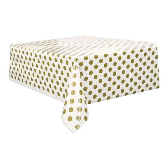 Plastic Gold Polka Dot Table Cover, 108" x 54"