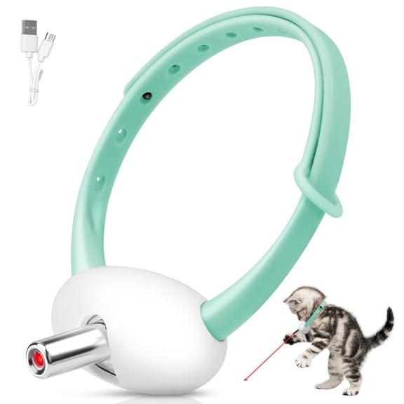 Automatic Cat Laser Toy with Light - Wearable Laser Collar for Kittens Usb Rechargeable Cat Laser Pointer Toy, Interactive Pet Exercise Toy with Hands, Green