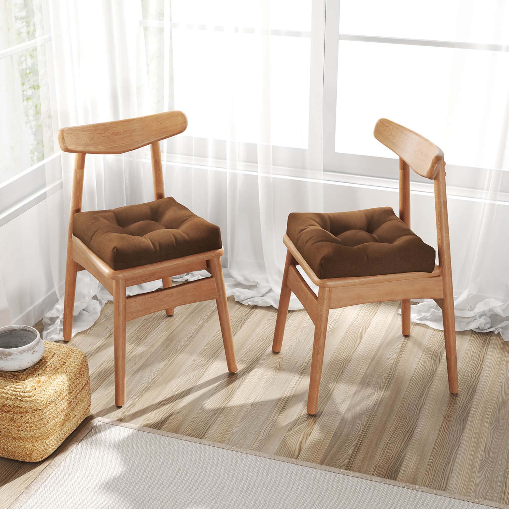Costway 2 PCS 19.5" x 19.5" Patio Chair Seat Cushion Pads Indoor/Outdoor Brown